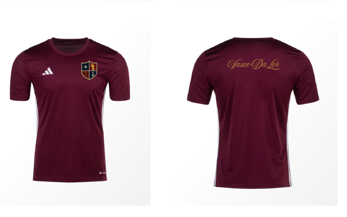 Front and back of the maroon Vasco Da Lor Tier 2 jersey